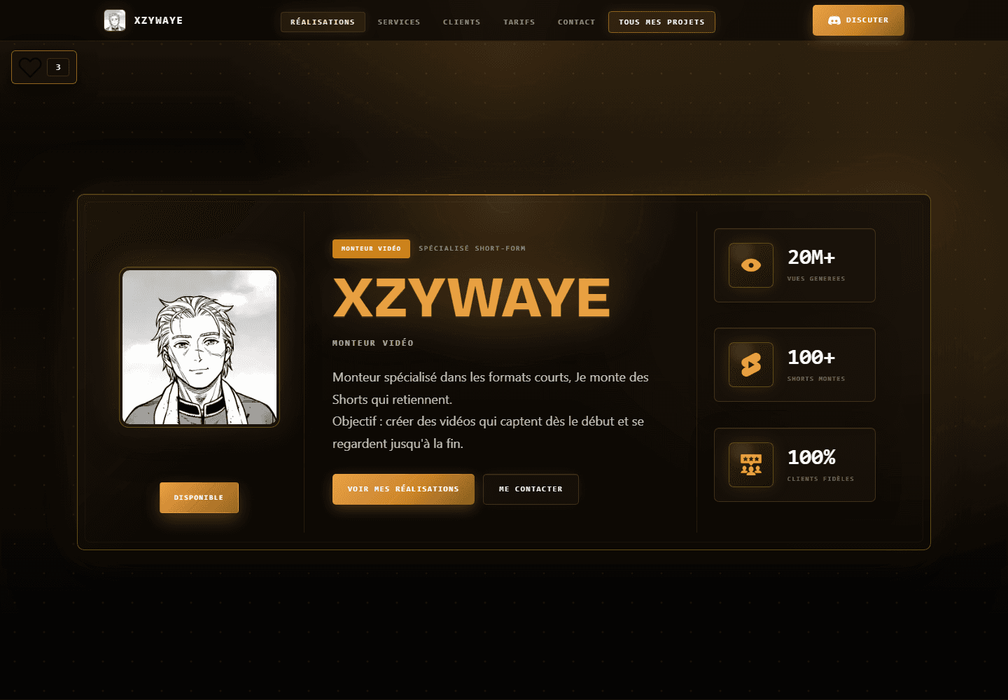 Portfolio Xzywaye premium — vue ordinateur