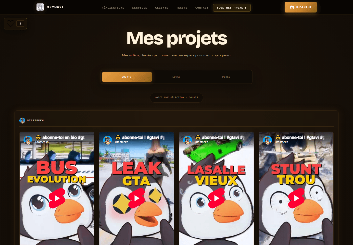 Galerie des projets vidéo du portfolio Xzywaye premium