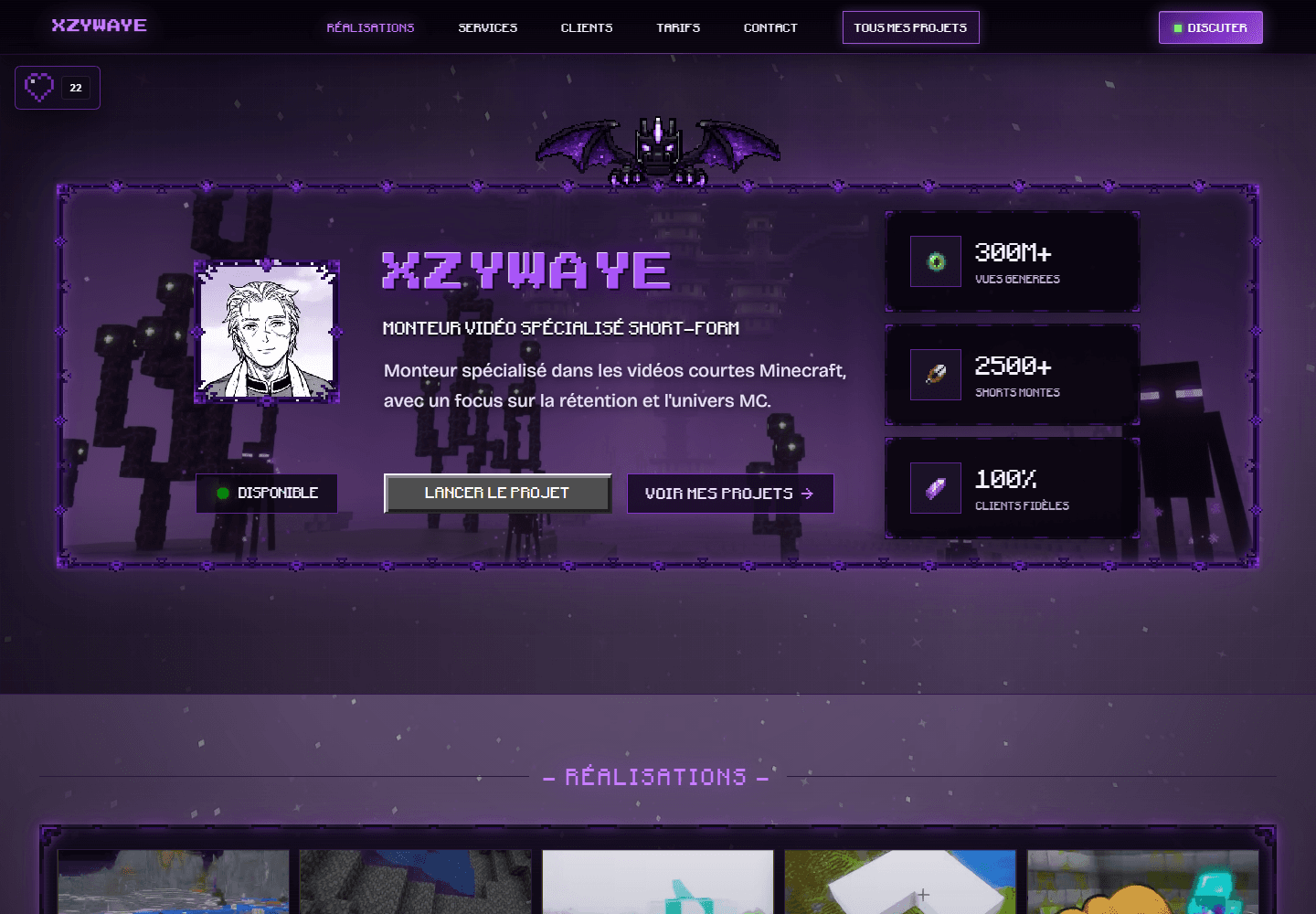 Portfolio Xzywaye Minecraft — vue ordinateur
