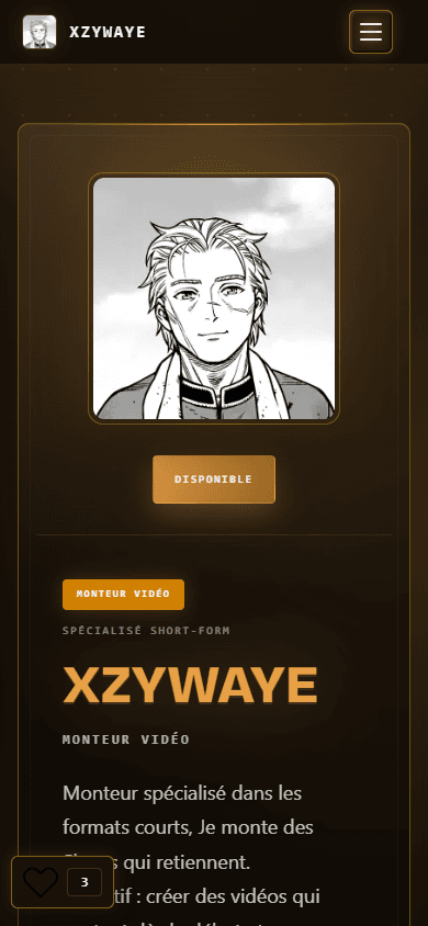 Accueil mobile du portfolio Xzywaye premium